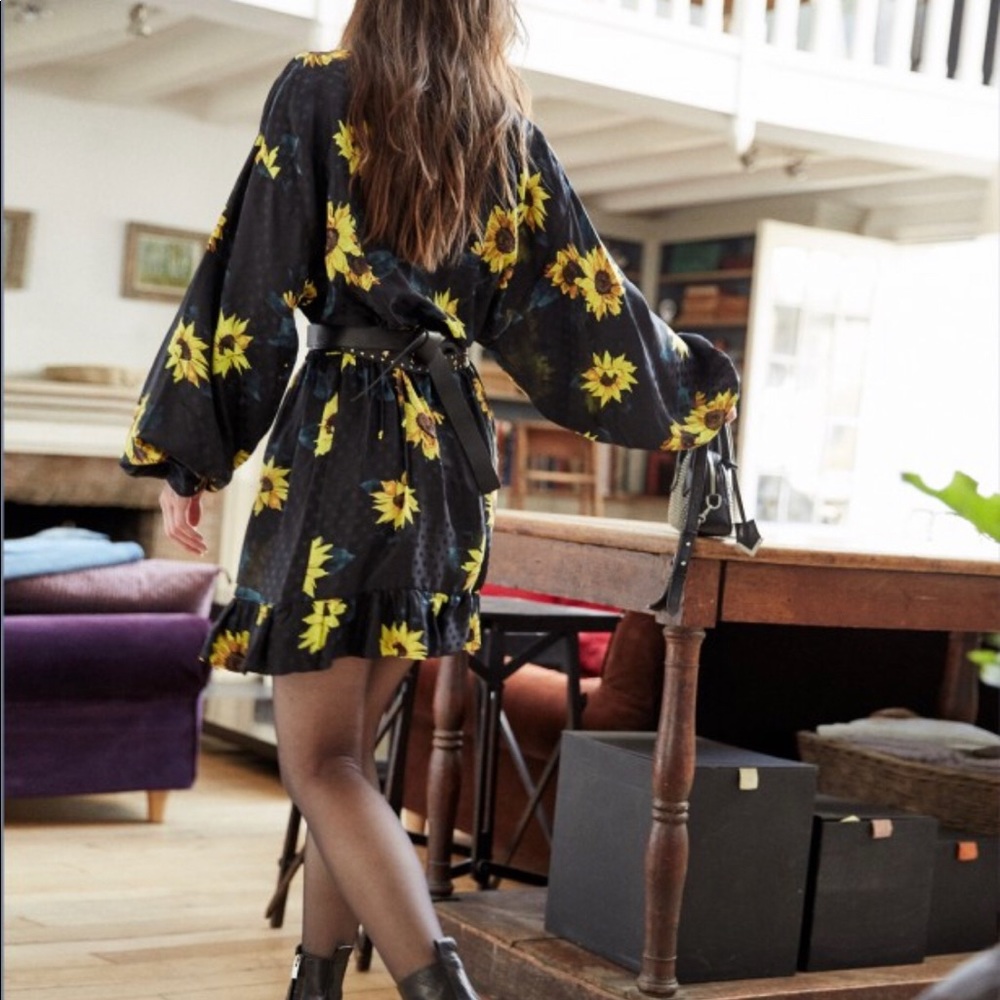The Kooples SILK DRESS WITH DARK SUNFLOWER PRINT